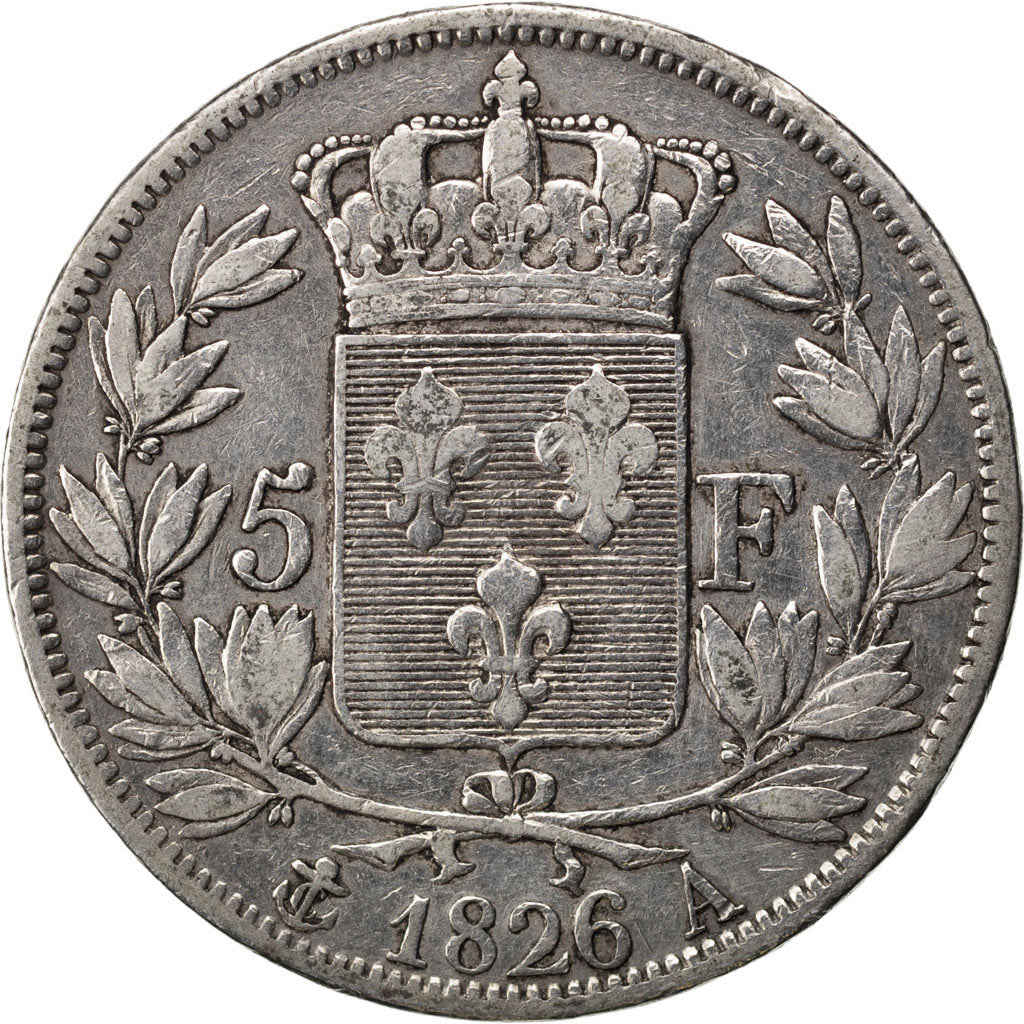 FRANCE, Charles X, 5 Francs, 1826, Paris, KM #720.1, VF(20-25), Silver, Gadoury.