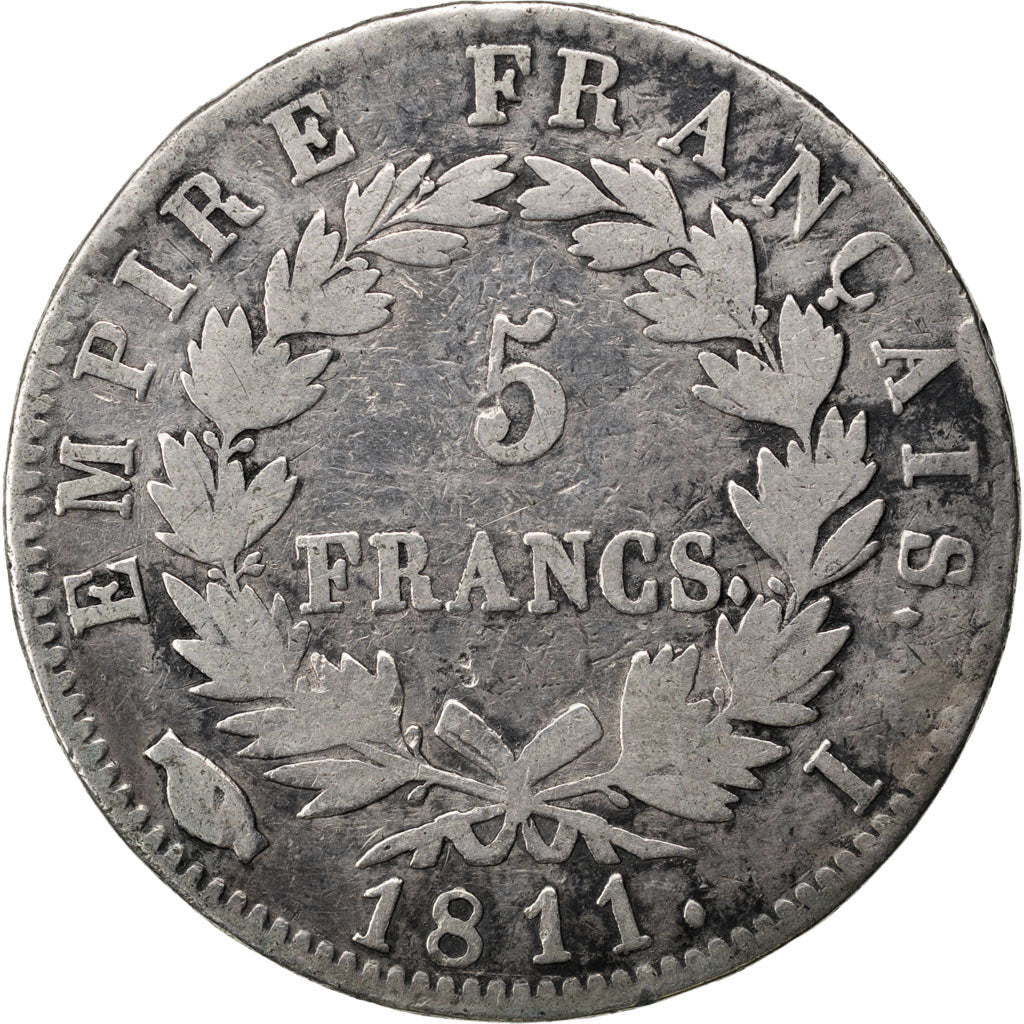 FRANCE, Napoléon I, 5 Francs, 1811, Limoges, KM #694.7, F(12-15), Silver, Gadour