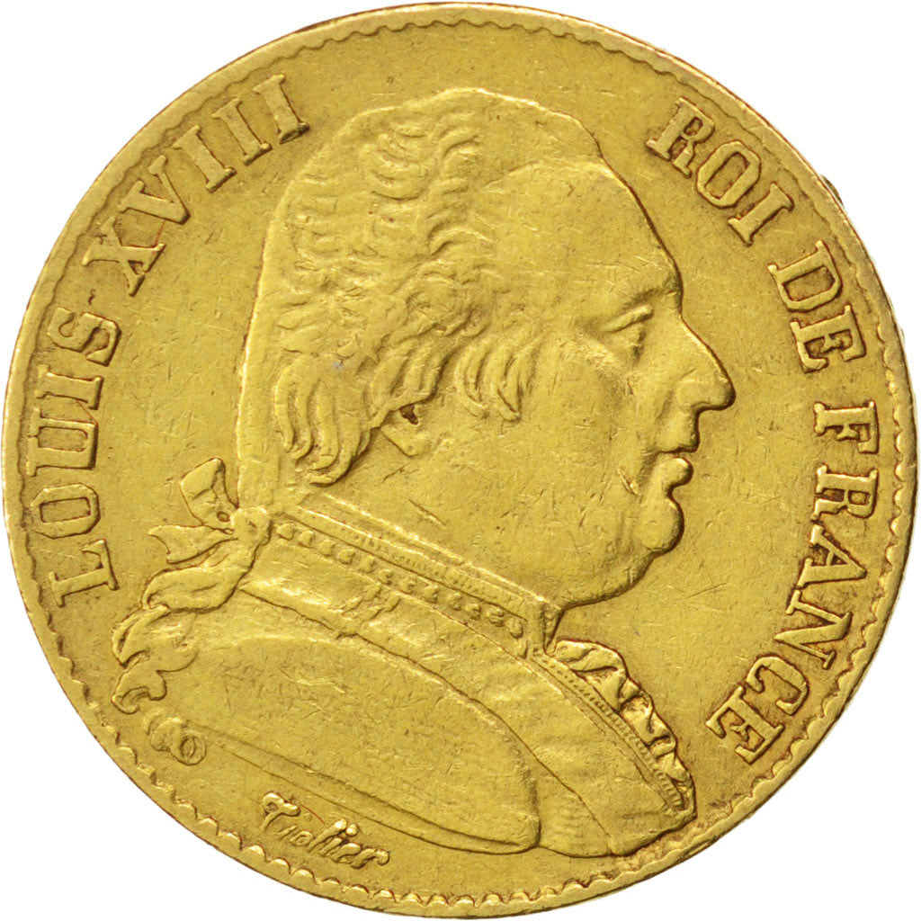 FRANCE, Louis XVIII, 20 Francs, 1815, Paris, KM #706.1, EF(40-45), Gold,...