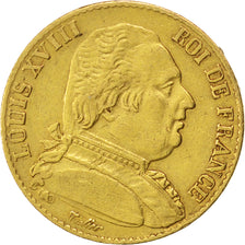 FRANCE, Louis XVIII, 20 Francs, 1815, Paris, KM #706.1, EF(40-45), Gold,...