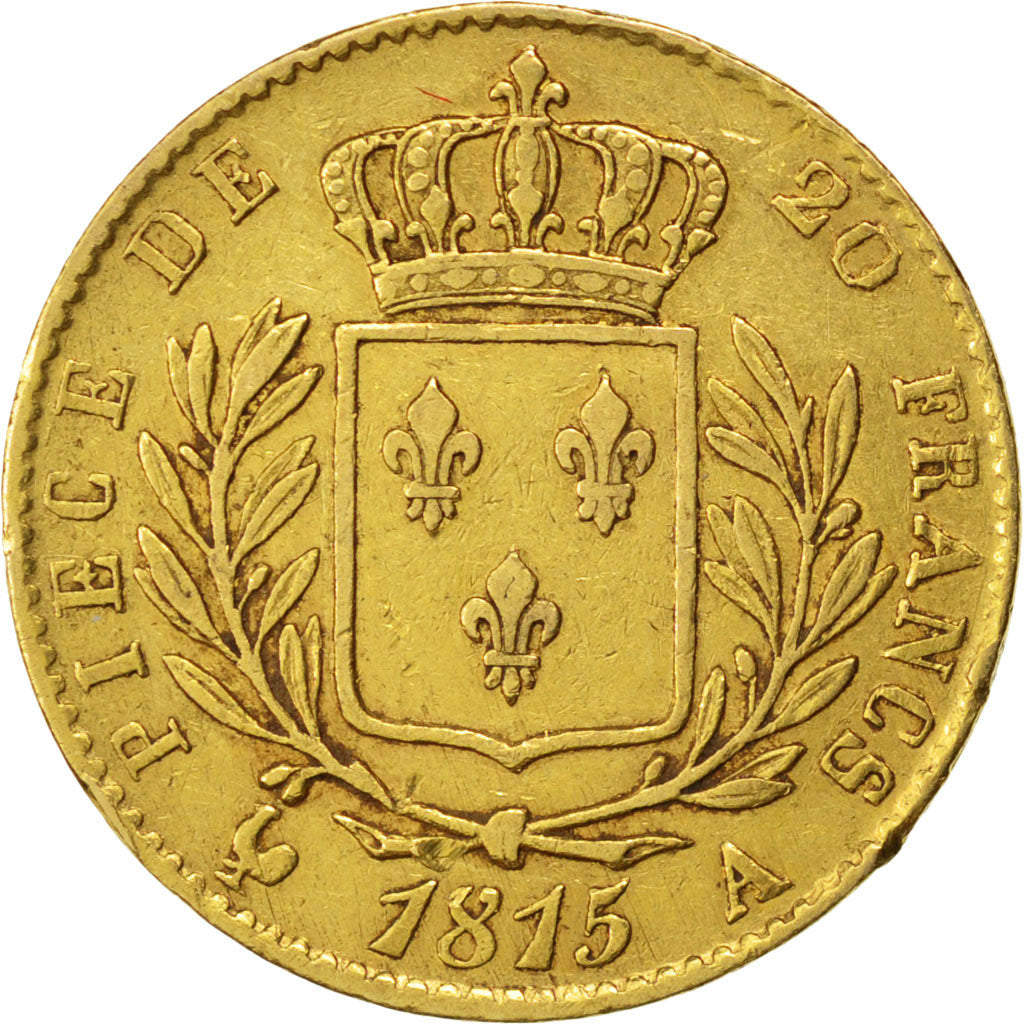 FRANCE, Louis XVIII, 20 Francs, 1815, Paris, KM #706.1, EF(40-45), Gold,...