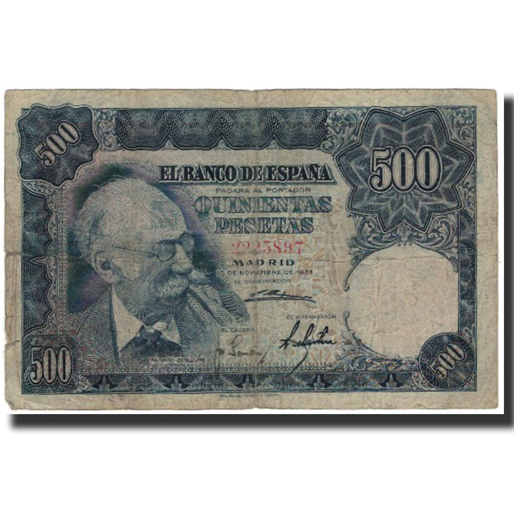 Banknot, Hiszpania, 500 Pesetas, 1951-11-15, KM:142a, VG(8-10)