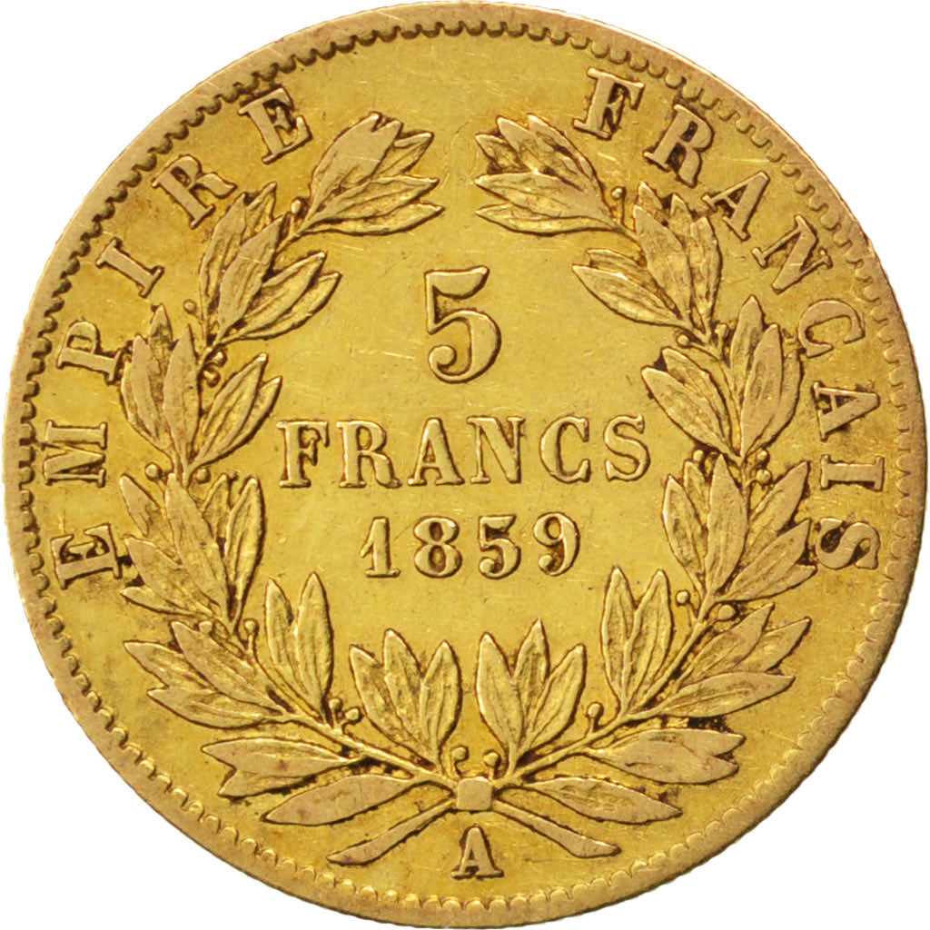 FRANCE, 5 Francs, 1859, Paris, VF(30-35), Gold, Gadoury #1001, 1.58