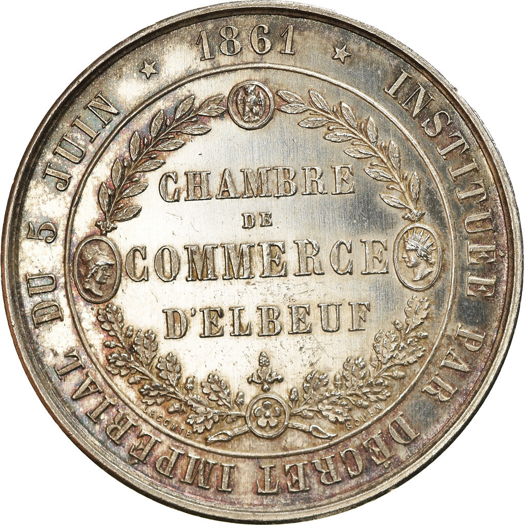 France, Token, Chambre de Commerce d'Elbeuf, 1861, Lecomte, AU(55-58), Silver