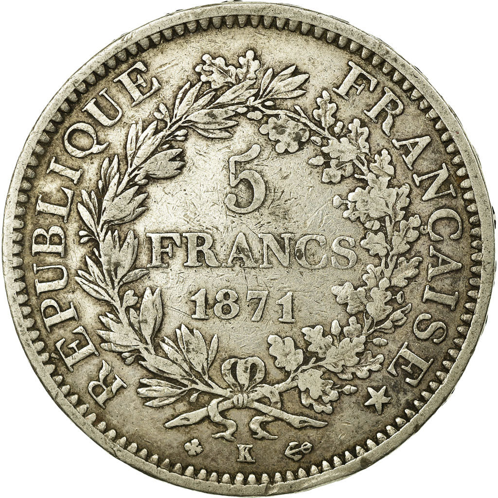 Coin, France, Hercule, 5 Francs, 1871, Bordeaux, EF(40-45), Silver, KM:820.2