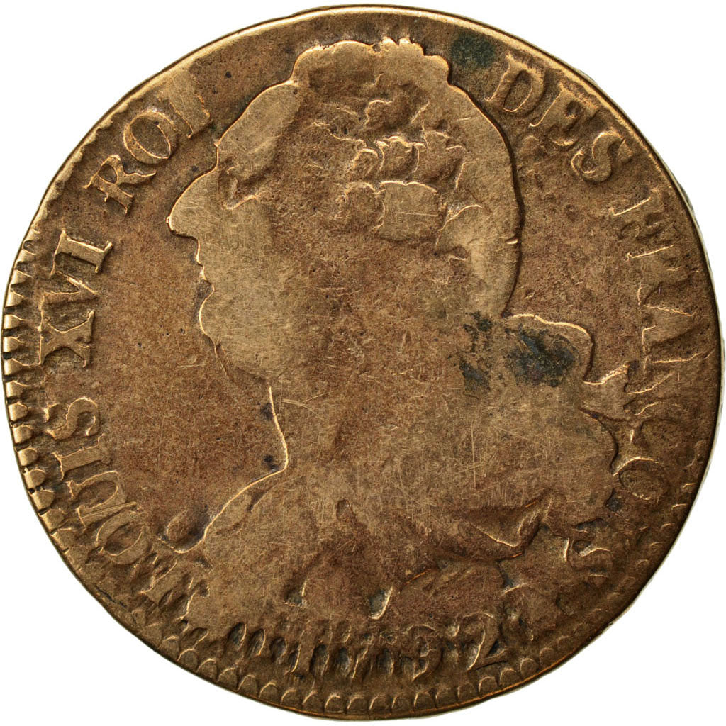 FRANCE, 2 sols françois, 2 Sols, 1792, Paris, KM #603.1, F(12-15), Bronze, G...