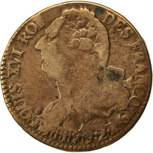 FRANCE, 2 sols françois, 2 Sols, 1792, Paris, KM #603.1, F(12-15), Bronze, G...