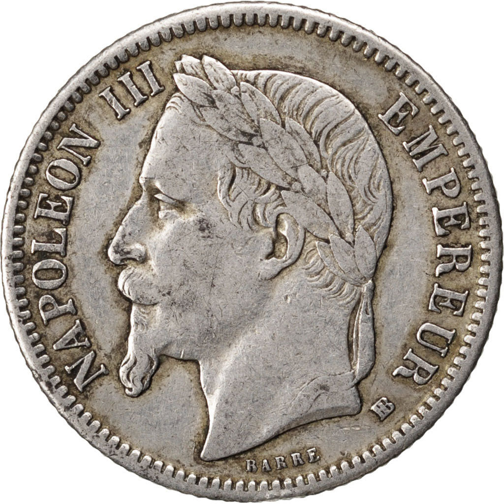 FRANCE, Napoléon III, Franc, 1868, Strasbourg, KM #806.2, EF(40-45), Silver, G..