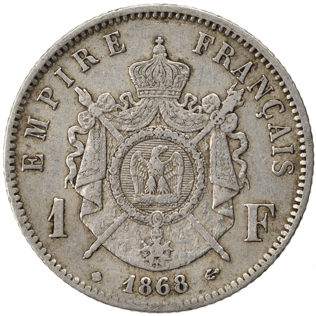 FRANCE, Napoléon III, Franc, 1868, Strasbourg, KM #806.2, EF(40-45), Silver, G..