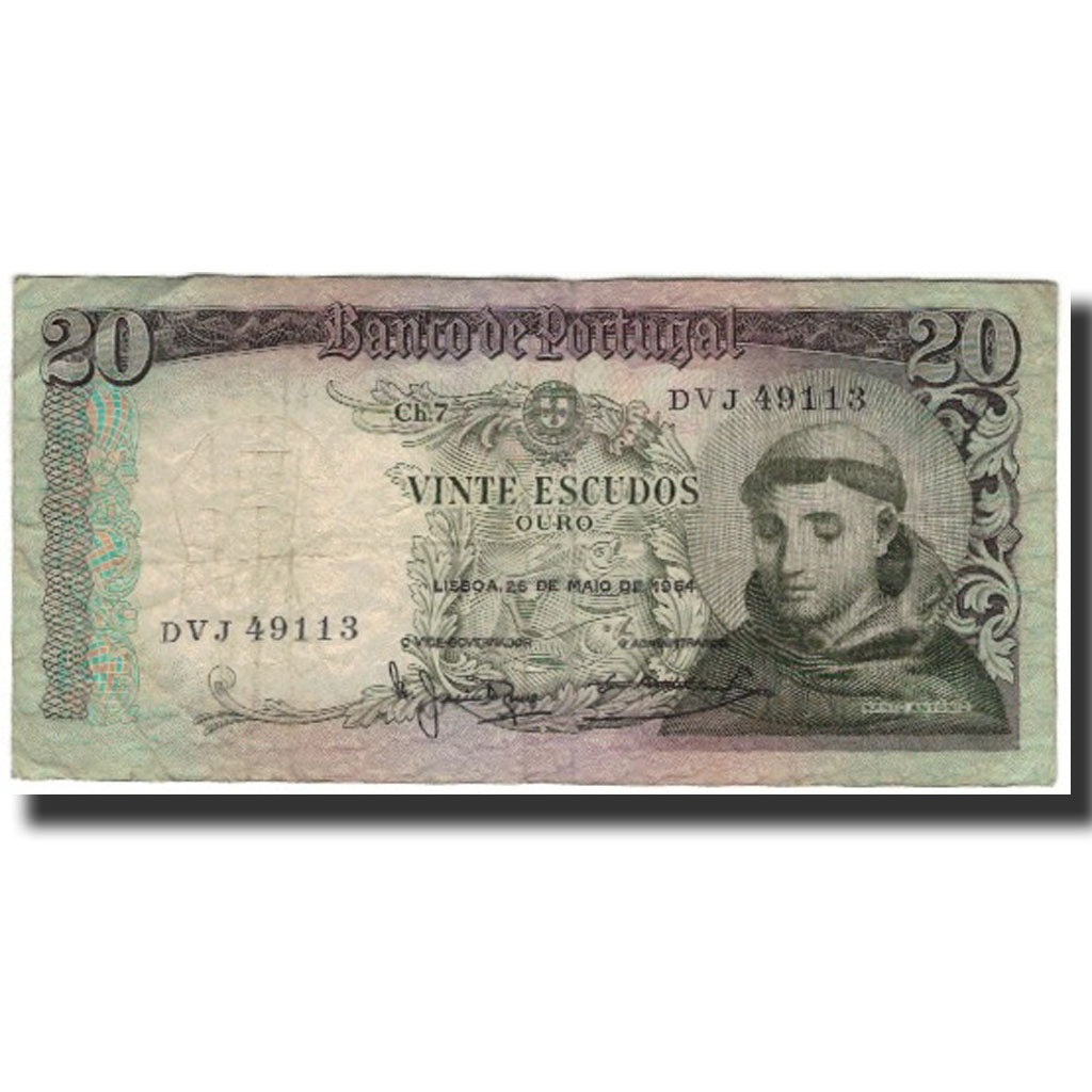 Banknote, Portugal, 20 Escudos, 1964-05-26, KM:167b, VF(30-35)