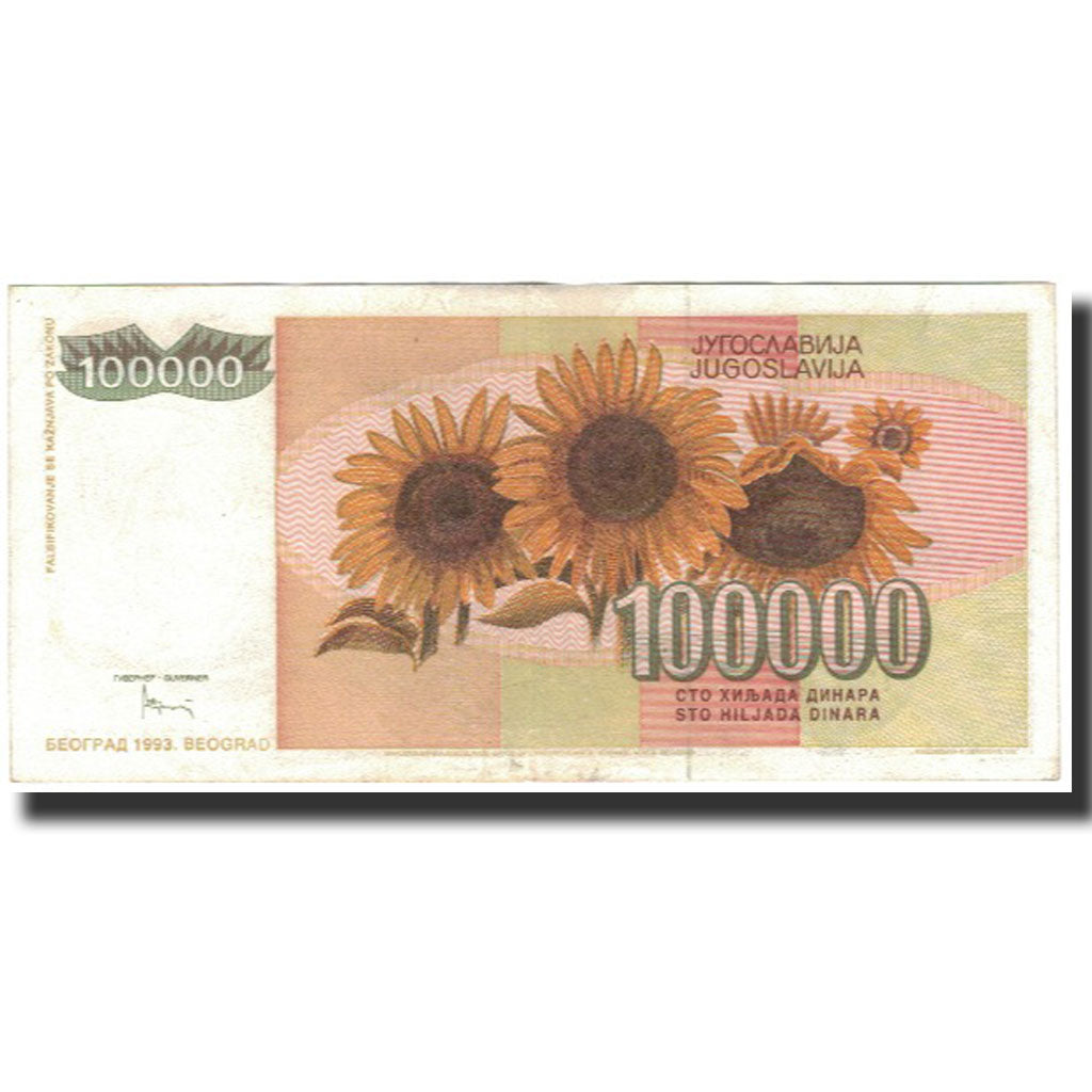 Geldschein, Jugoslawien, 100,000 Dinara, 1993, KM:118, VZ