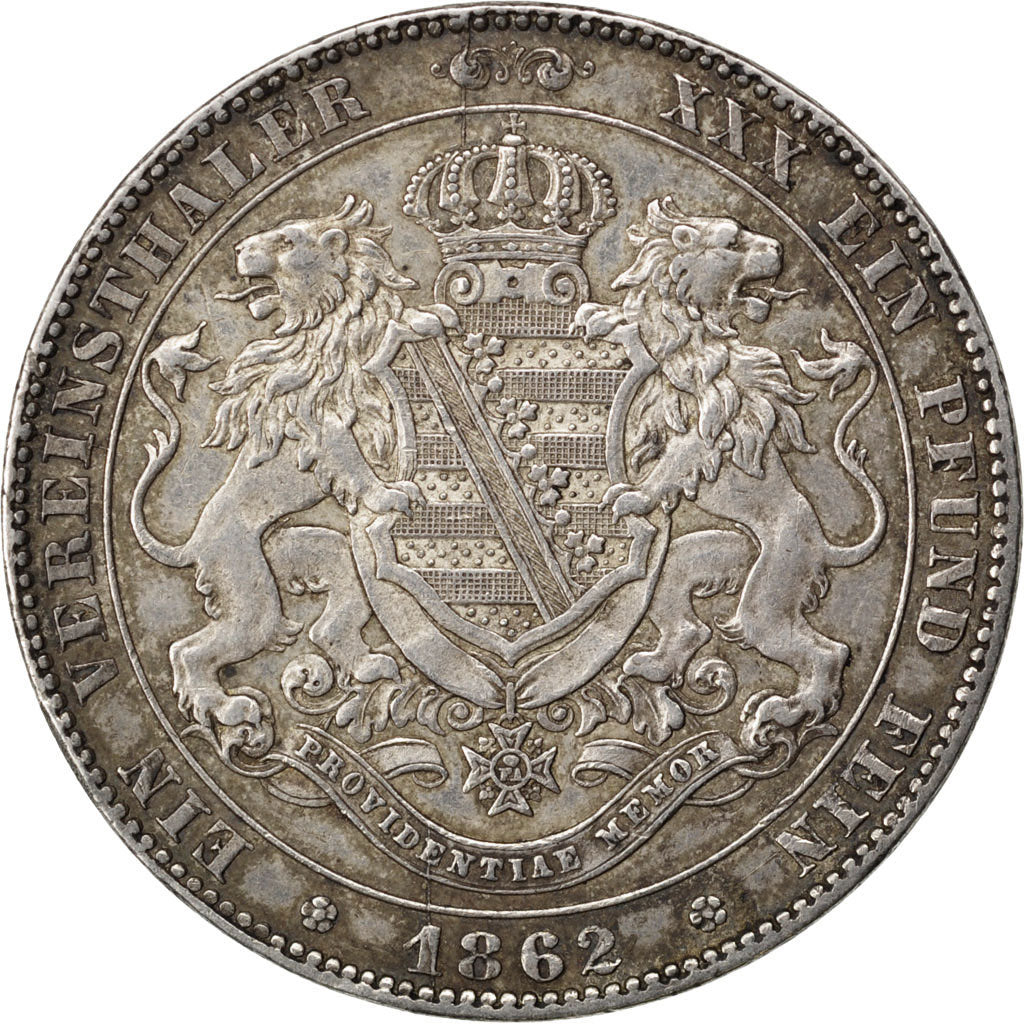GERMAN STATES, Thaler, 1862, Dresde, KM #1214, AU(50-53), Silver, 18.53