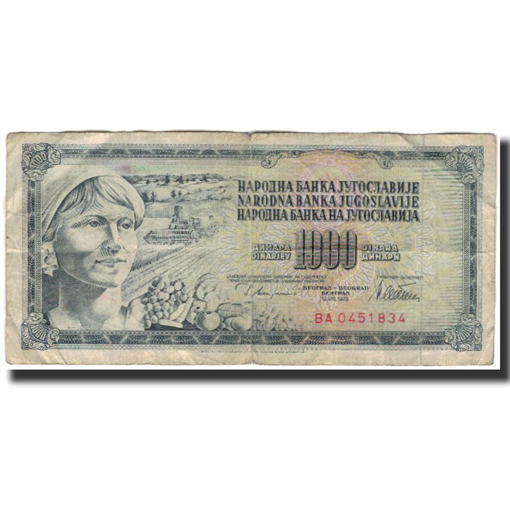 Banknote, Yugoslavia, 1000 Dinara, 1978-08-12, KM:92c, VG(8-10)