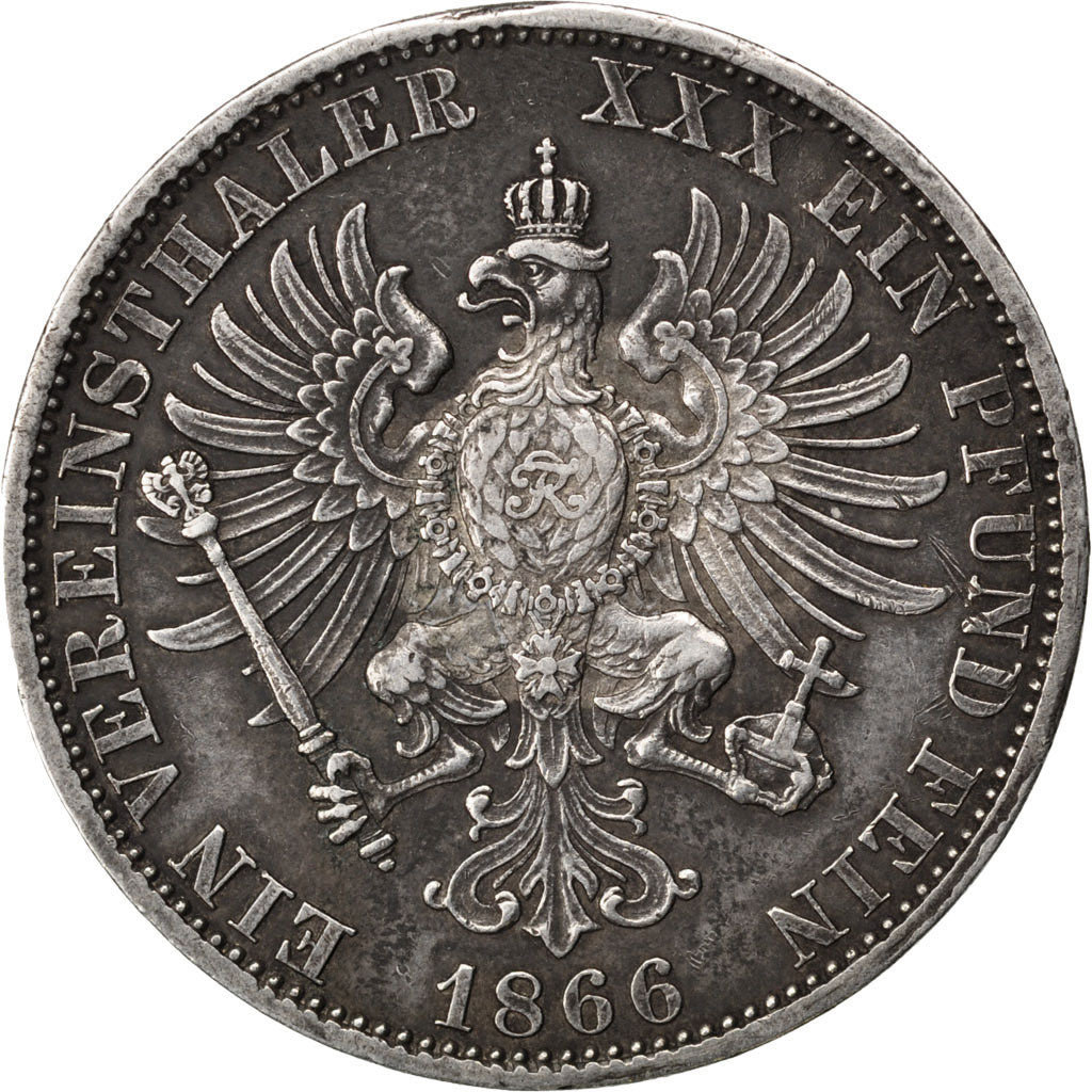 GERMAN STATES, Thaler, 1866, Berlin, KM #497, AU(50-53), Silver, 18.54