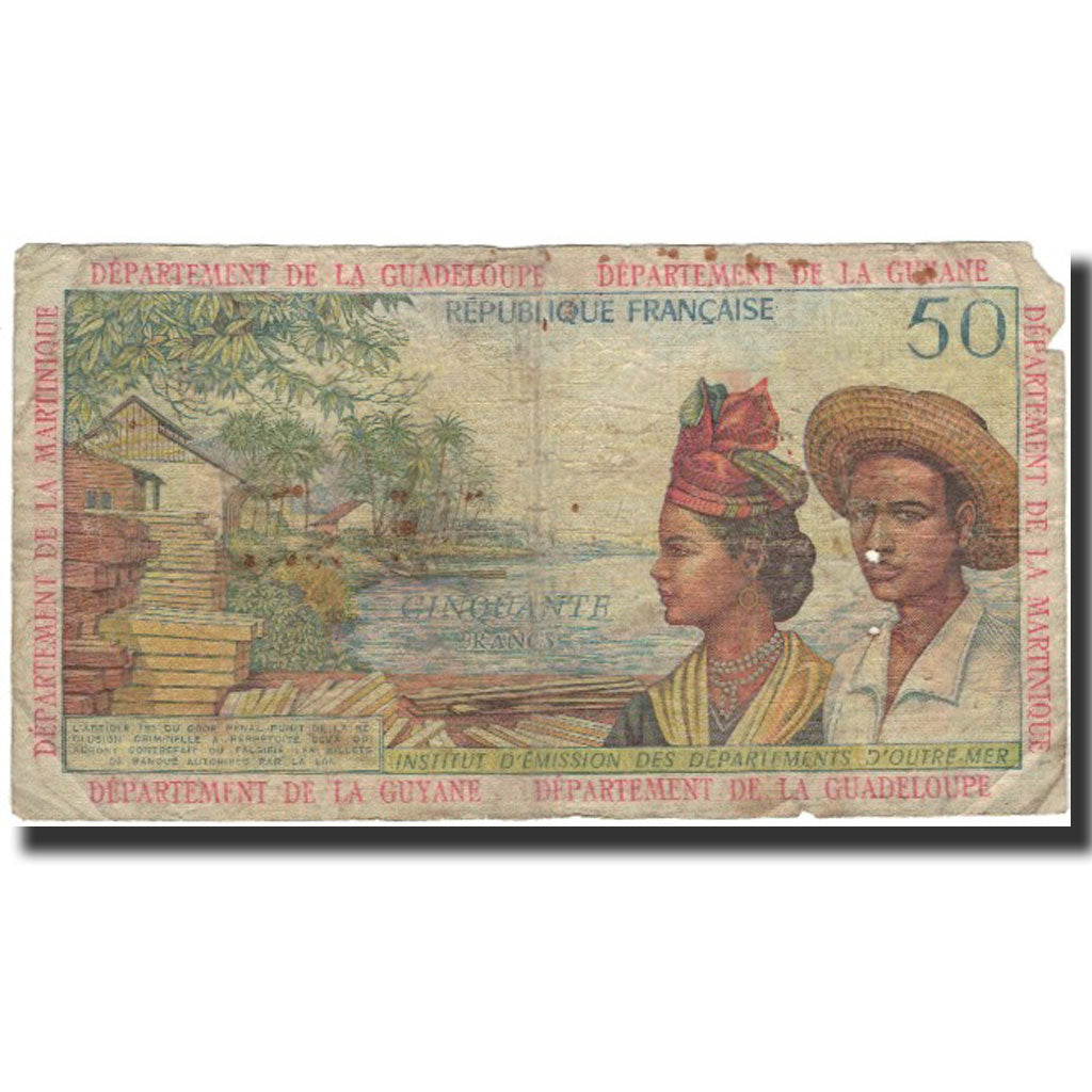 Banknote, French Antilles, 50 Francs, 1964, KM:9a, VG(8-10)