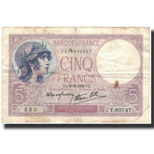 France, 5 Francs, 5 F 1917-1940 ''Violet'', 1939-08-10, VF(20-25), Fayette:4.5