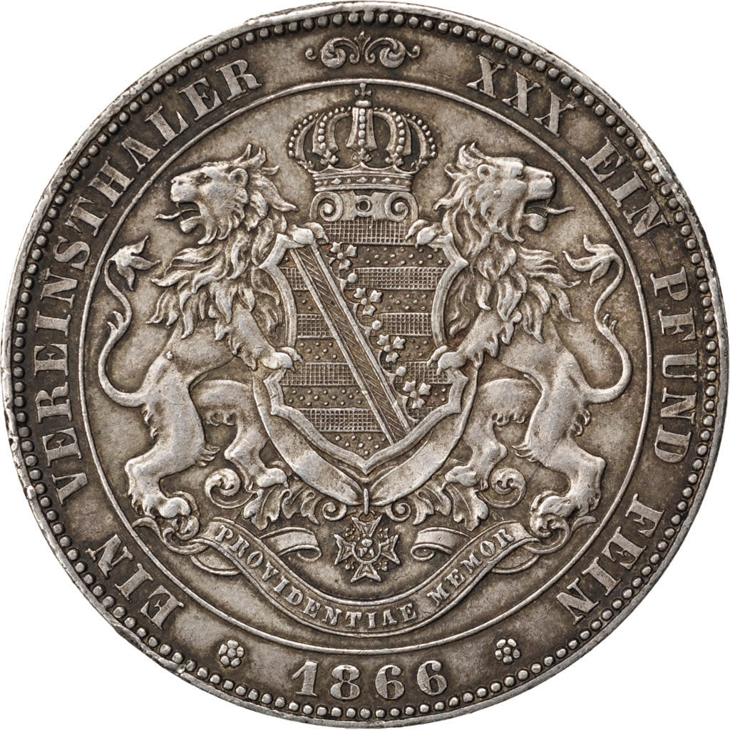 GERMAN STATES, Thaler, 1866, Dresde, KM #1212, AU(55-58), Silver, 18.54