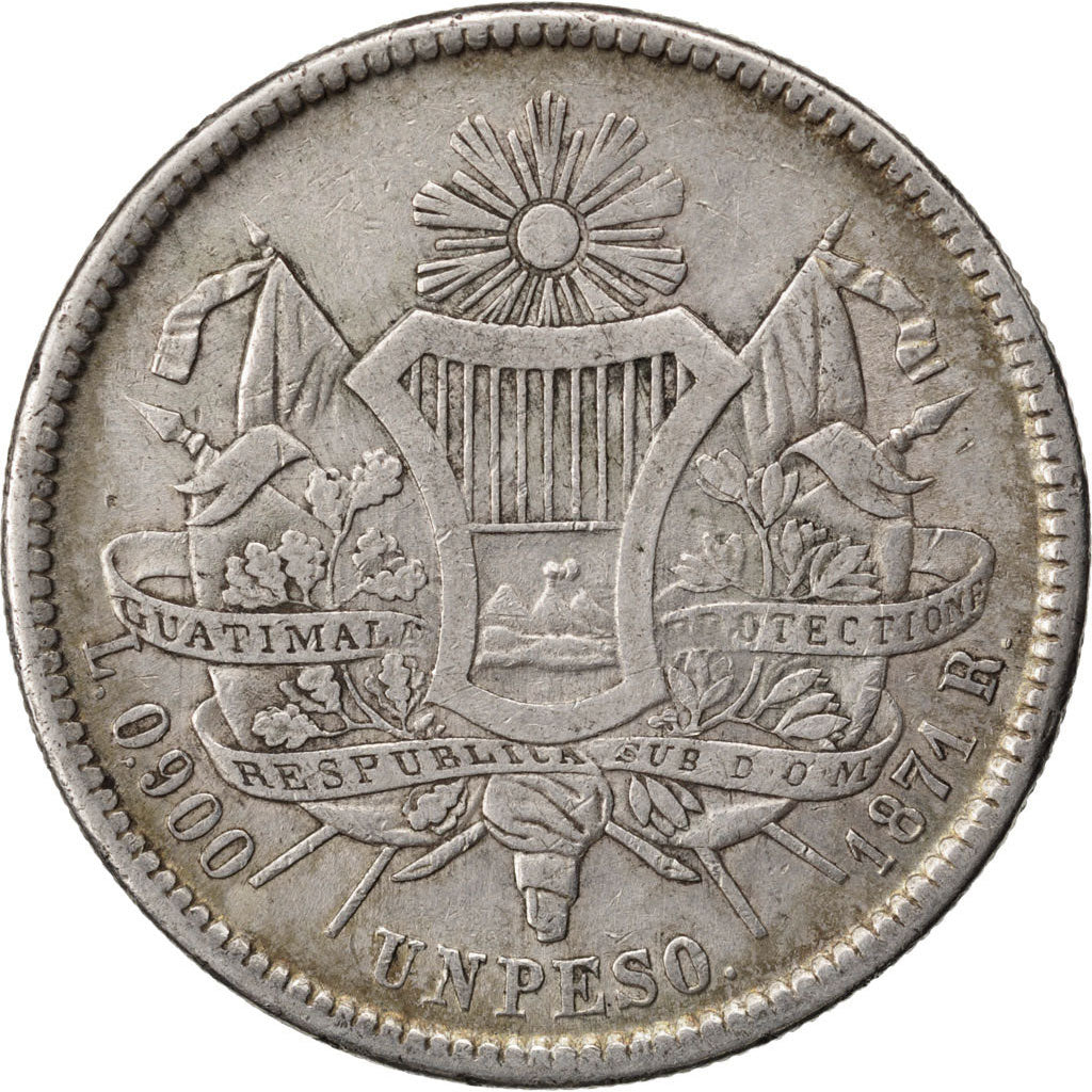 GUATEMALA, Peso, 1871, KM #190.1, EF(40-45), Silver, 24.96