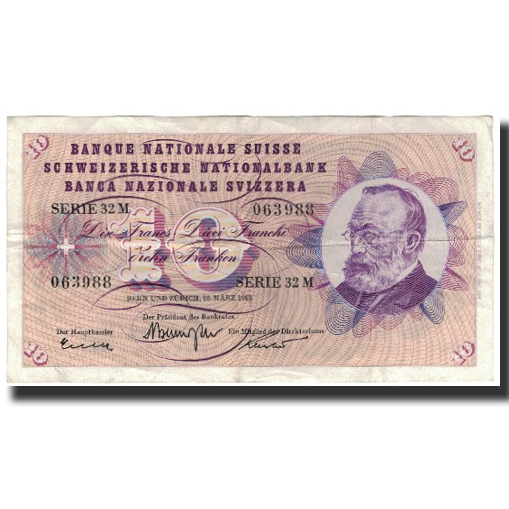 Billet, Suisse, 10 Franken, 1968-03-28, KM:45h, TTB