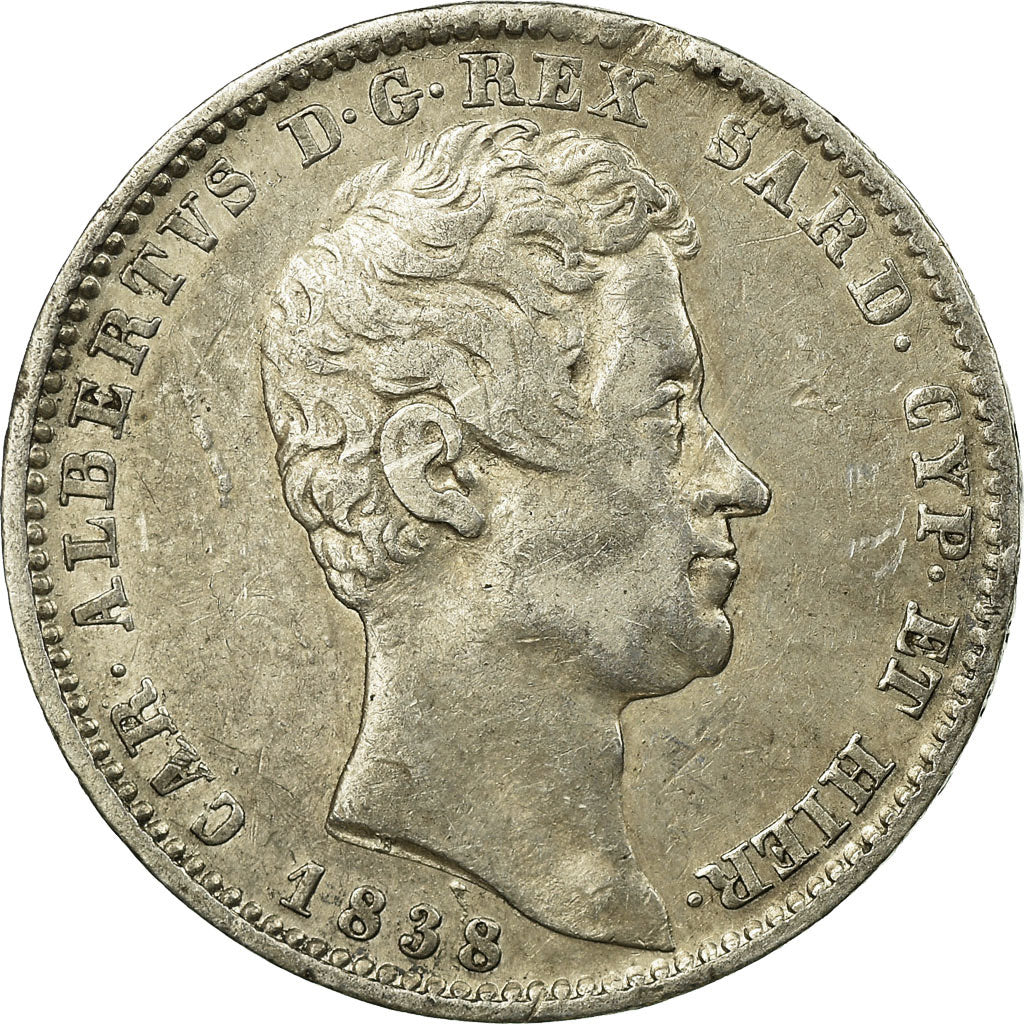 Moneta, STATI ITALIANI, SARDINIA, Carlo Alberto, Lira, 1838, Genoa, BB, Argento