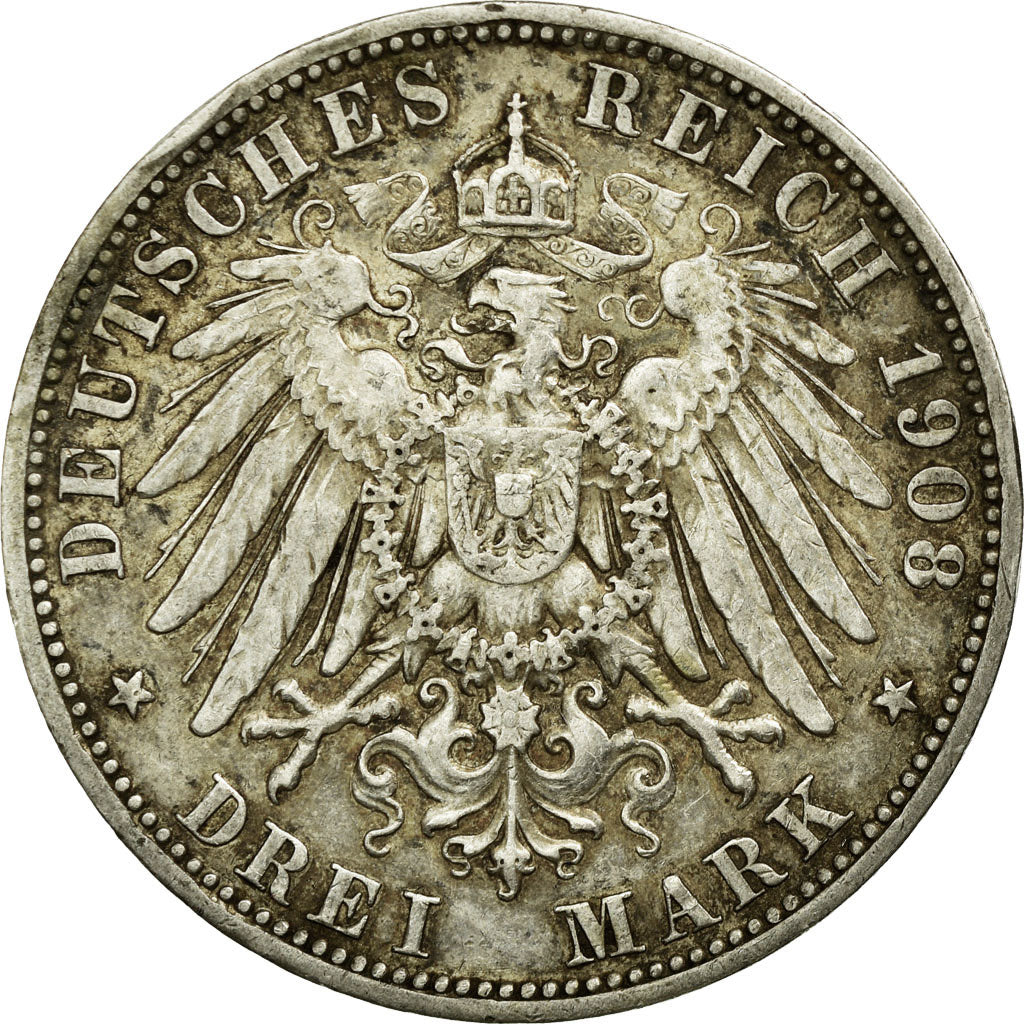Coin, German States, PRUSSIA, Wilhelm II, 3 Mark, 1908, Berlin, EF(40-45)