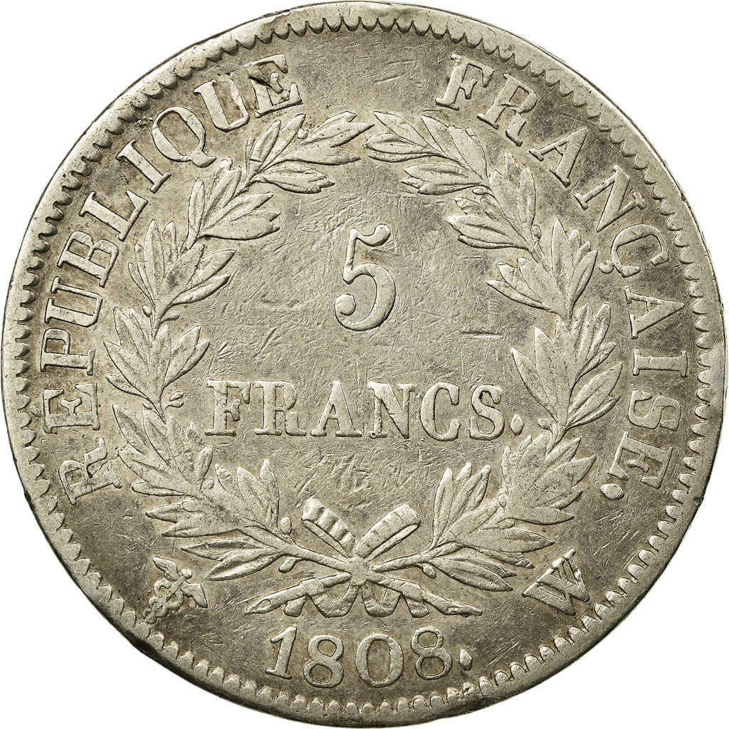Moneta, Francja, Napoléon I, 5 Francs, 1808, Lille, VF(30-35), Srebro