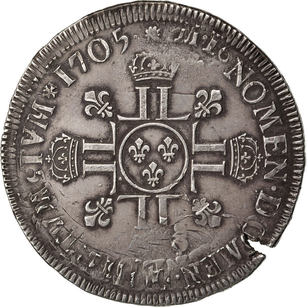 FRANCE, Ecu, 1705, VF(30-35), Silver, Gadoury #224, 26.89