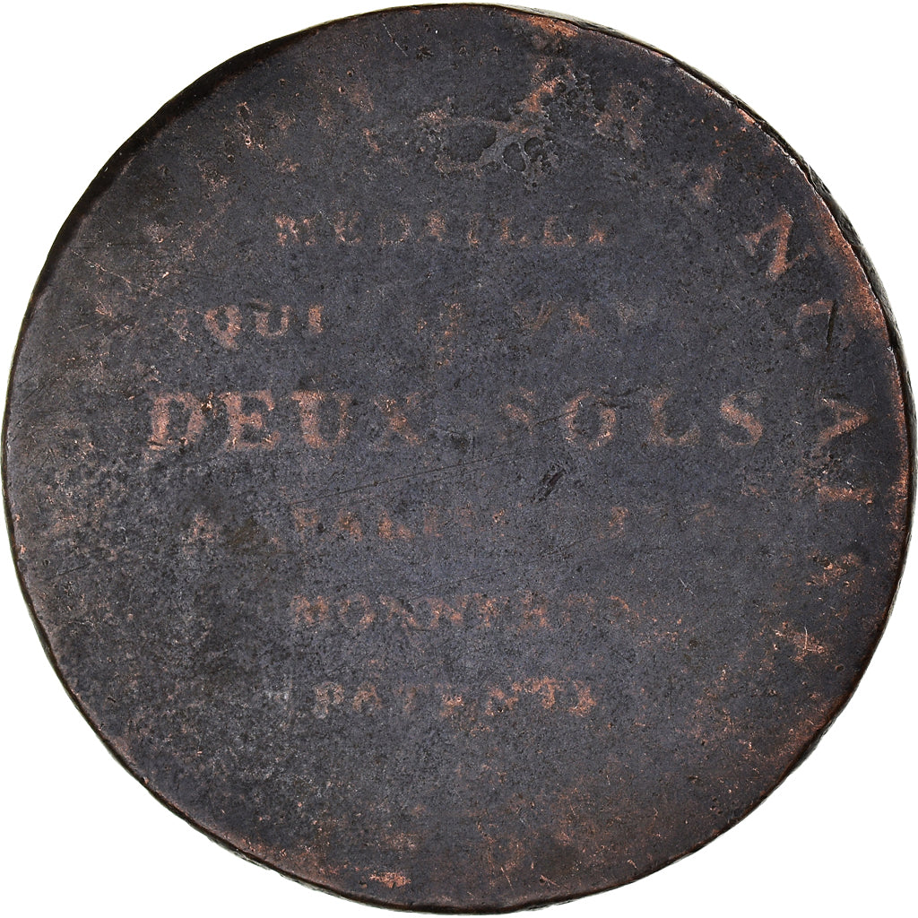 Munten, Frankrijk, Monneron à la Liberté, 2 Sols, 1792, ZG+, Bronzen, KM:Tn25