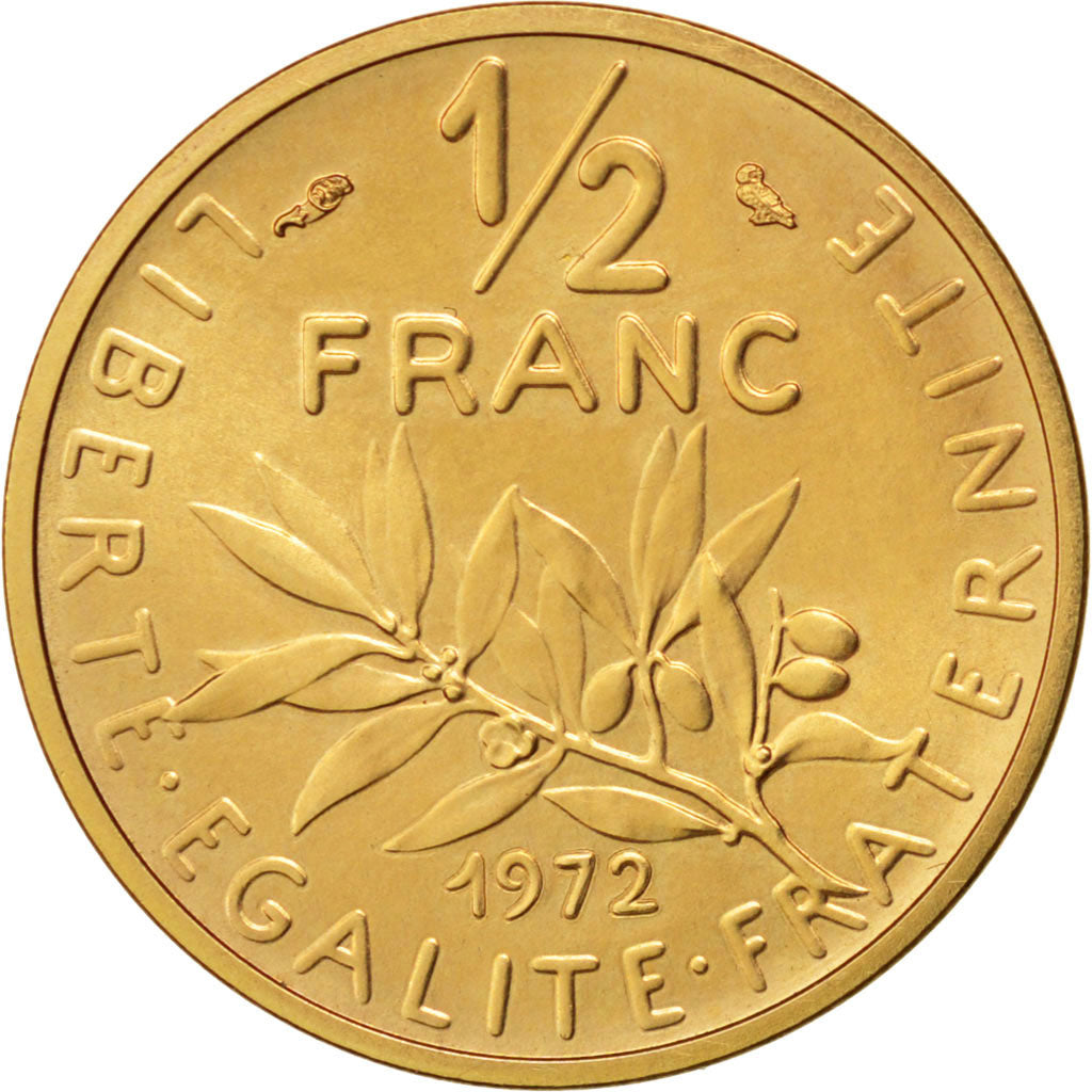 FRANCE, 1/2 Franc, 1972, MS(63), Gold, Gadoury #429p, 17.90