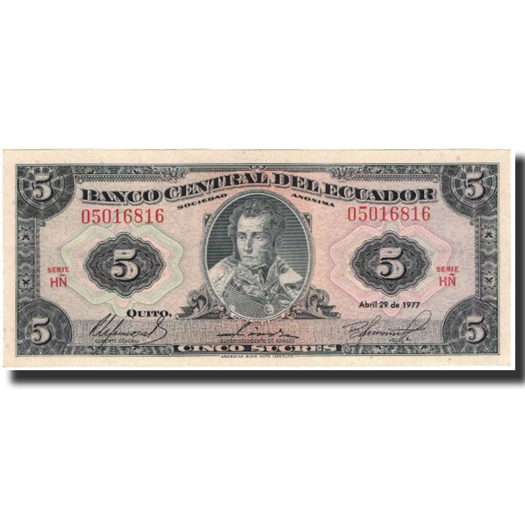 Banknote, Ecuador, 5 Sucres, 1977-04-29, KM:108a, UNC(63)
