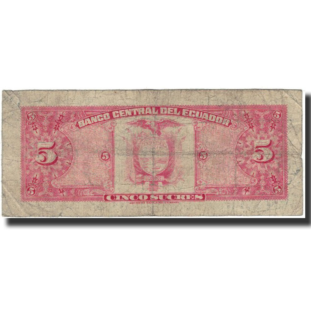Banknote, Ecuador, 5 Sucres, 1977-04-29, KM:108a, VG(8-10)