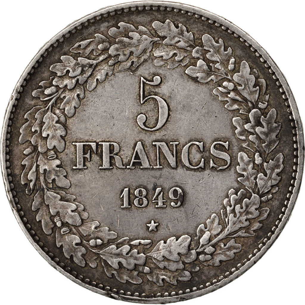 BELGIUM, 5 Francs, 5 Frank, 1849, KM #3.2, EF(40-45), Silver, 25.01