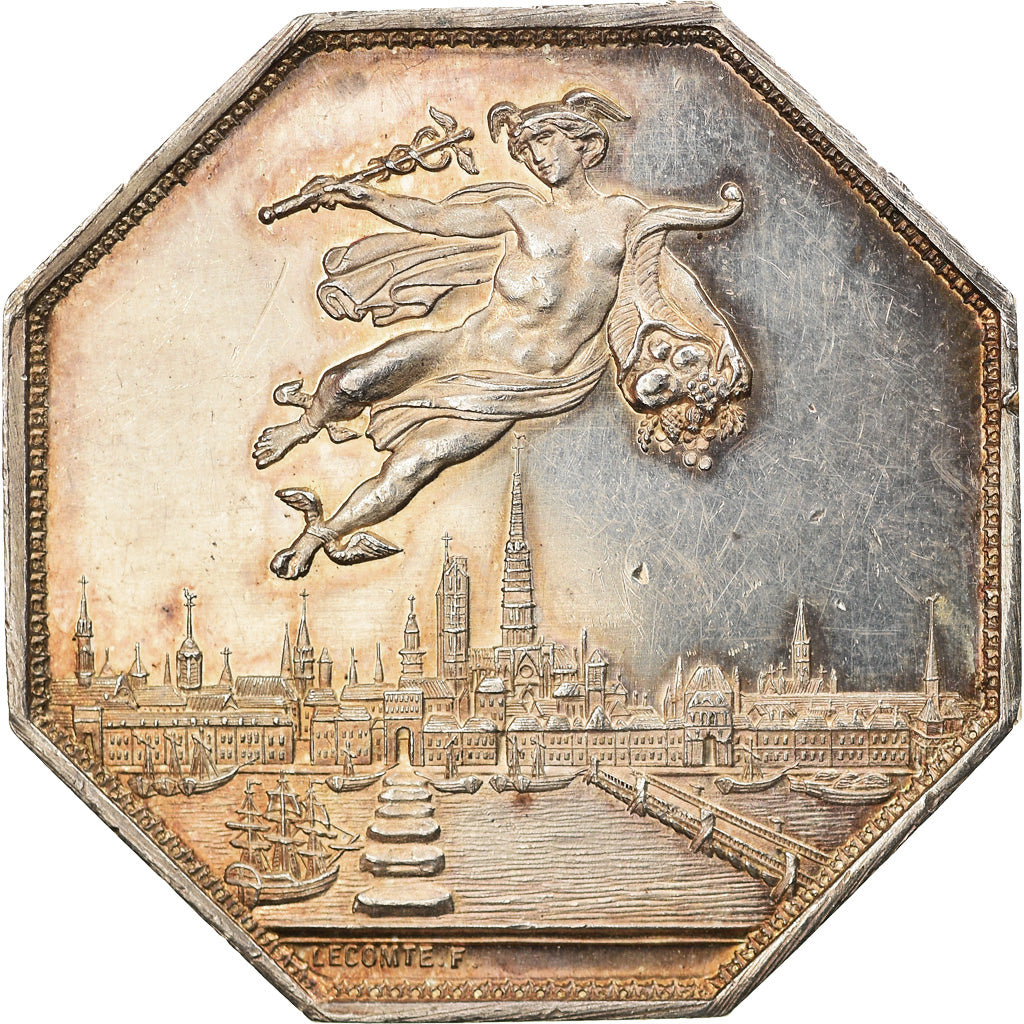 France, Token, Chambre de Commerce de Rouen, 1802, Lecomte, AU(55-58), Silver