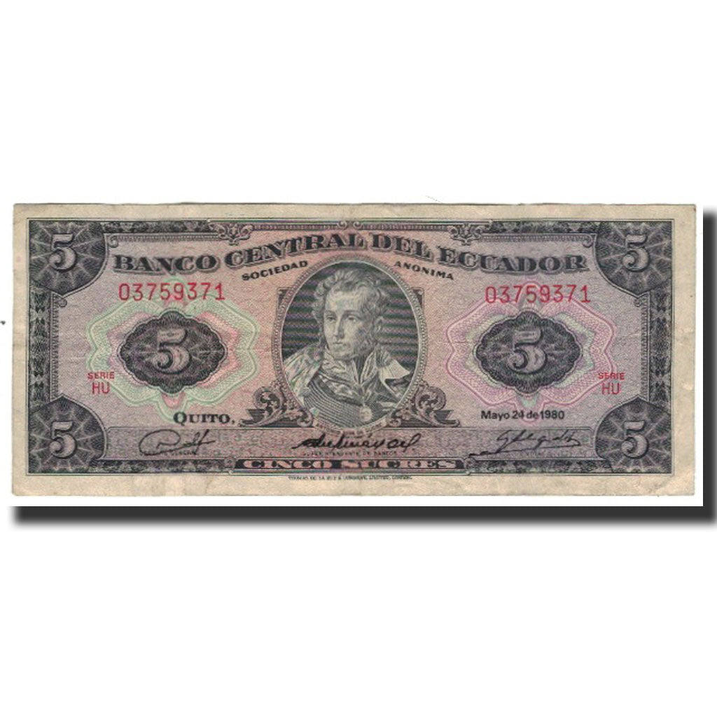Banknote, Ecuador, 5 Sucres, 1980-05-24, KM:113c, VF(20-25)