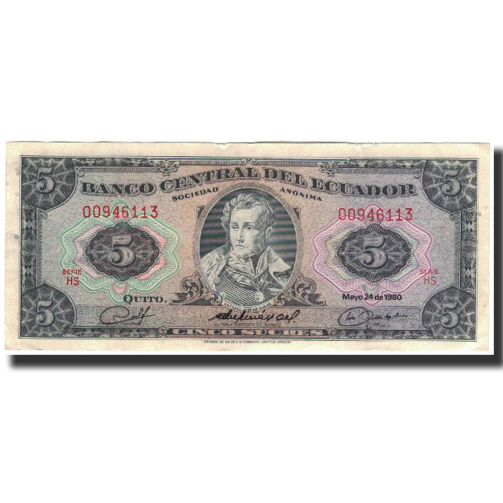 Banknote, Ecuador, 5 Sucres, 1980-05-24, KM:113c, EF(40-45)