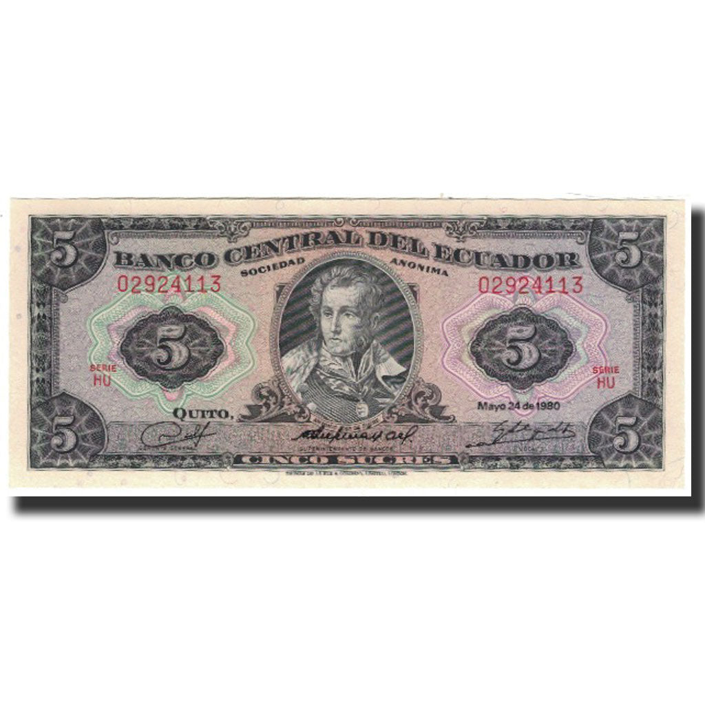 Biljet, Ecuador, 5 Sucres, 1980-05-24, KM:113c, NIEUW