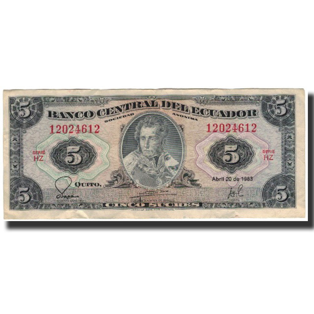 Banknote, Ecuador, 5 Sucres, 1983-04-20, KM:108b, VF(20-25)