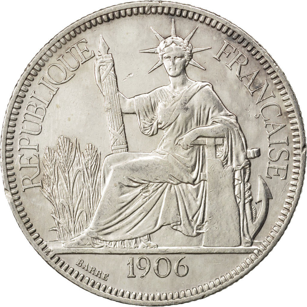 FRENCH INDO-CHINA, Piastre, 1906, Paris, KM #5a.1, EF(40-45), Silver, Lecompte..