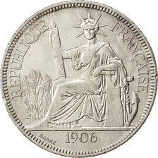 FRENCH INDO-CHINA, Piastre, 1906, Paris, KM #5a.1, EF(40-45), Silver, Lecompte..