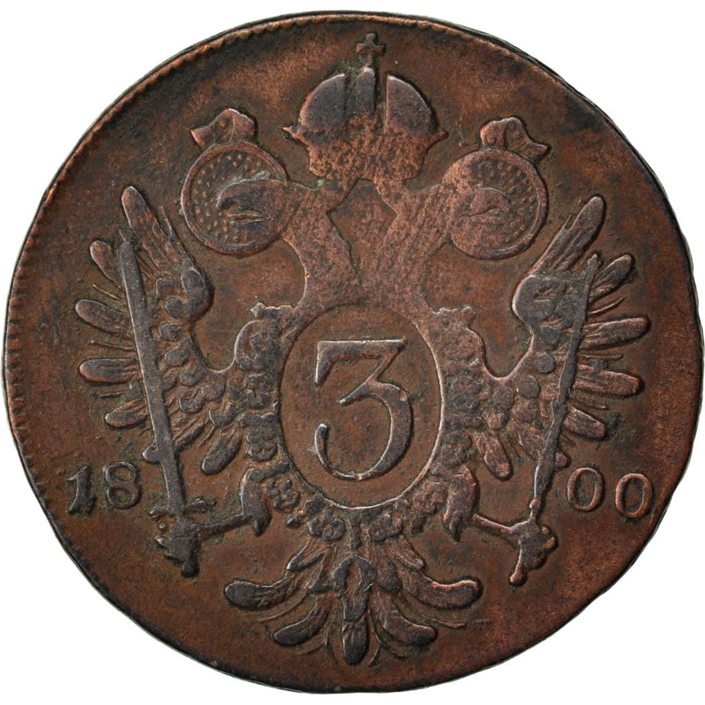 AUSTRIA, 3 Kreuzer, 1800, KM #2115.3, VF(30-35), Copper, 7.81