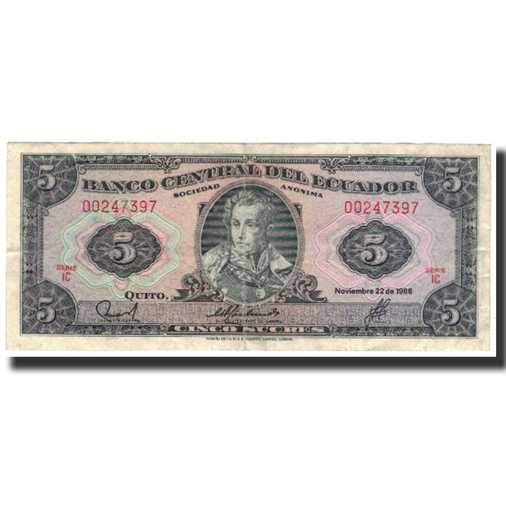 Banknote, Ecuador, 5 Sucres, 1988-11-22, KM:113d, VF(20-25)