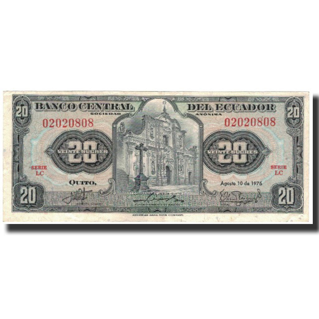 Banknote, Ecuador, 20 Sucres, 1976-08-10, KM:110, AU(55-58)