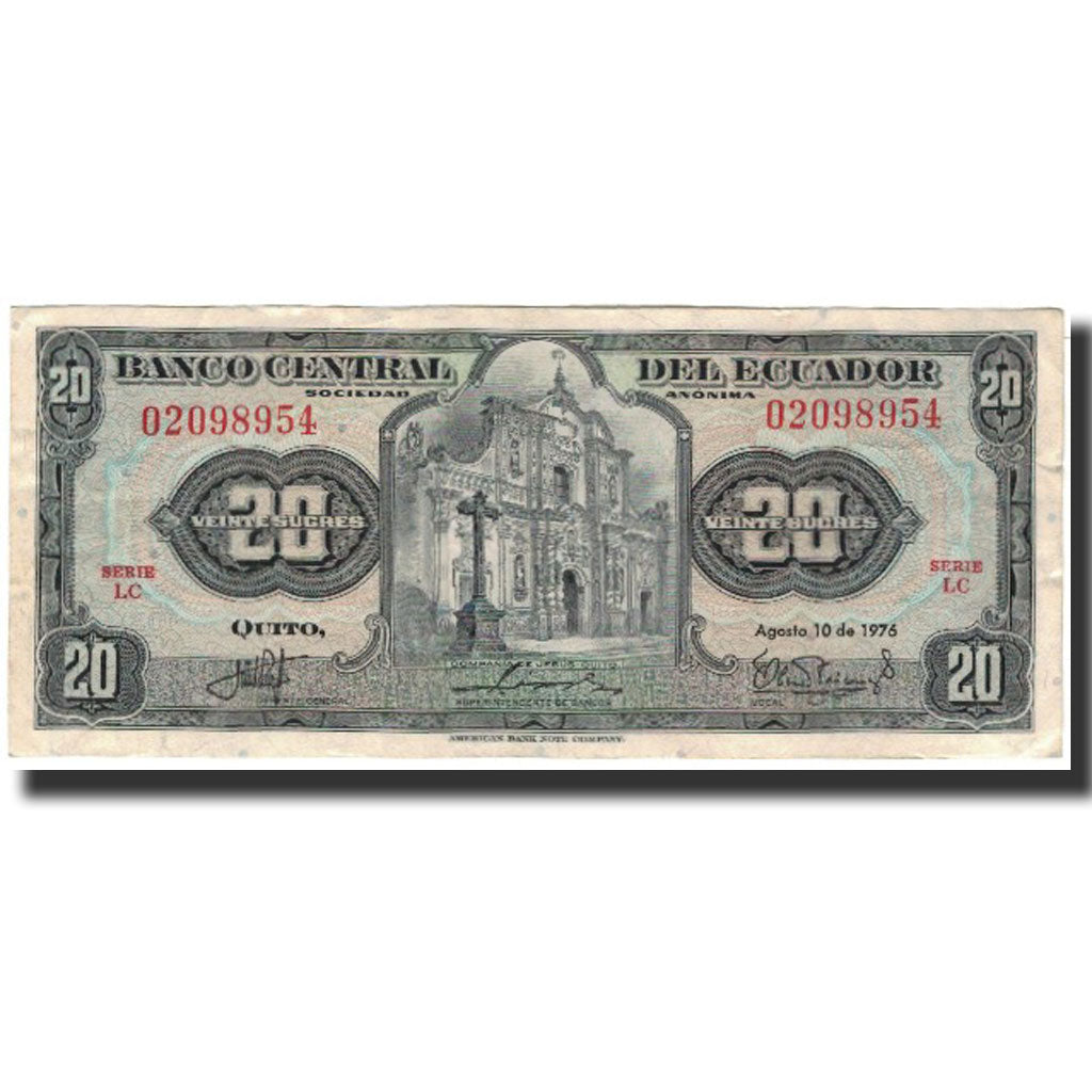 Banknote, Ecuador, 20 Sucres, 1976-08-10, KM:110, AU(55-58)