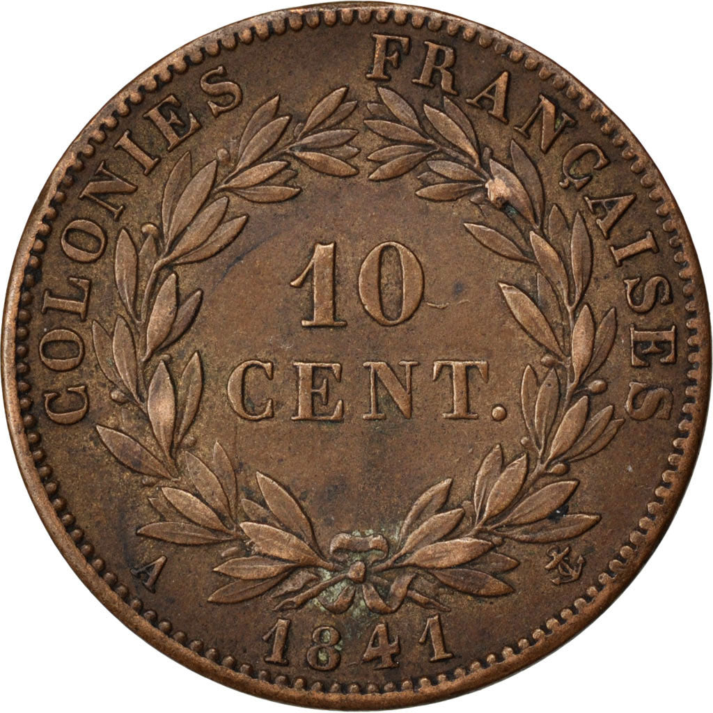 General Colony, 10 Centimes, 1841, Paris, AU(50-53), Bronze, Lecompte #316,...