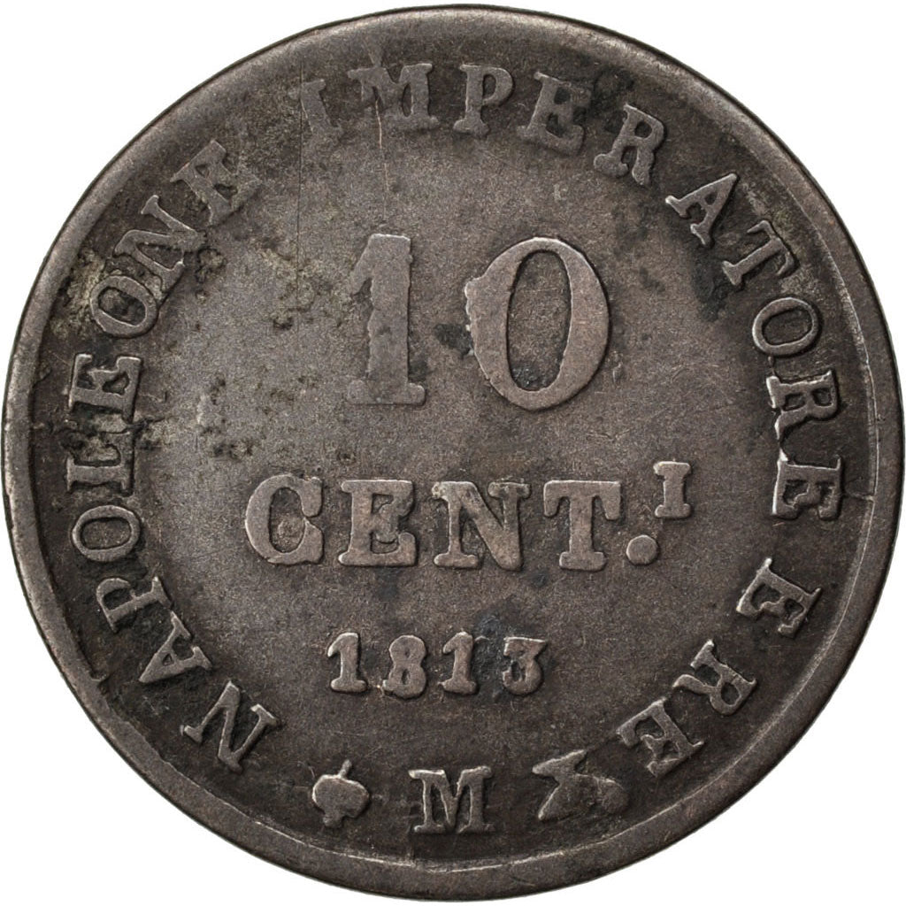 ITALIAN STATES, 10 Centesimi, 1813, Milan, KM #4, EF(40-45), Silver, 1.89