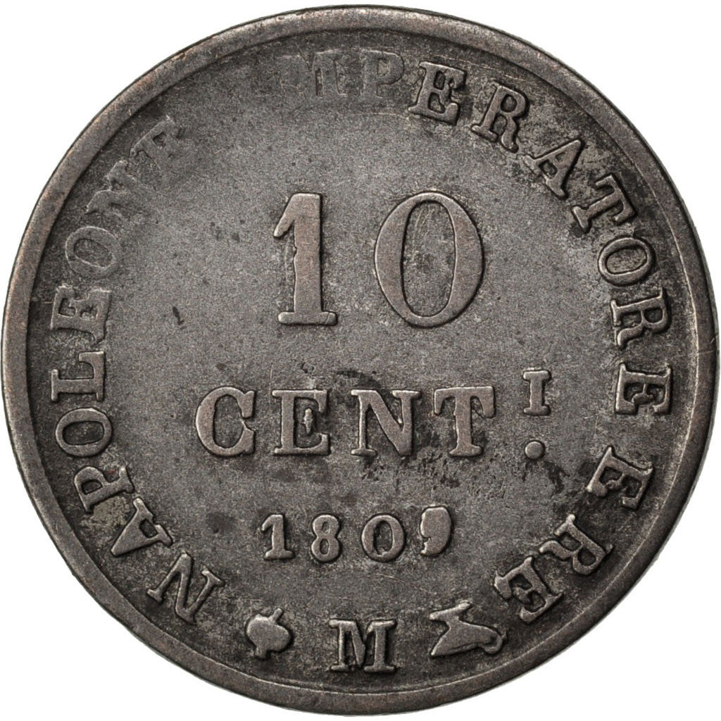ITALIAN STATES, 10 Centesimi, 1809, Milan, KM #4, EF(40-45), Silver, 1.90