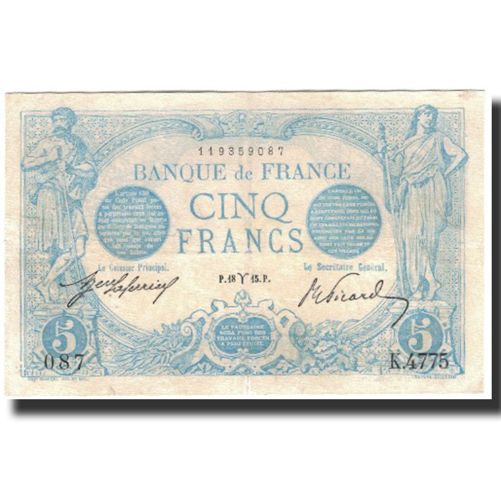 Francja, 5 Francs, Bleu, 1915-03-18, AU(55-58), Fayette:2.25, KM:70