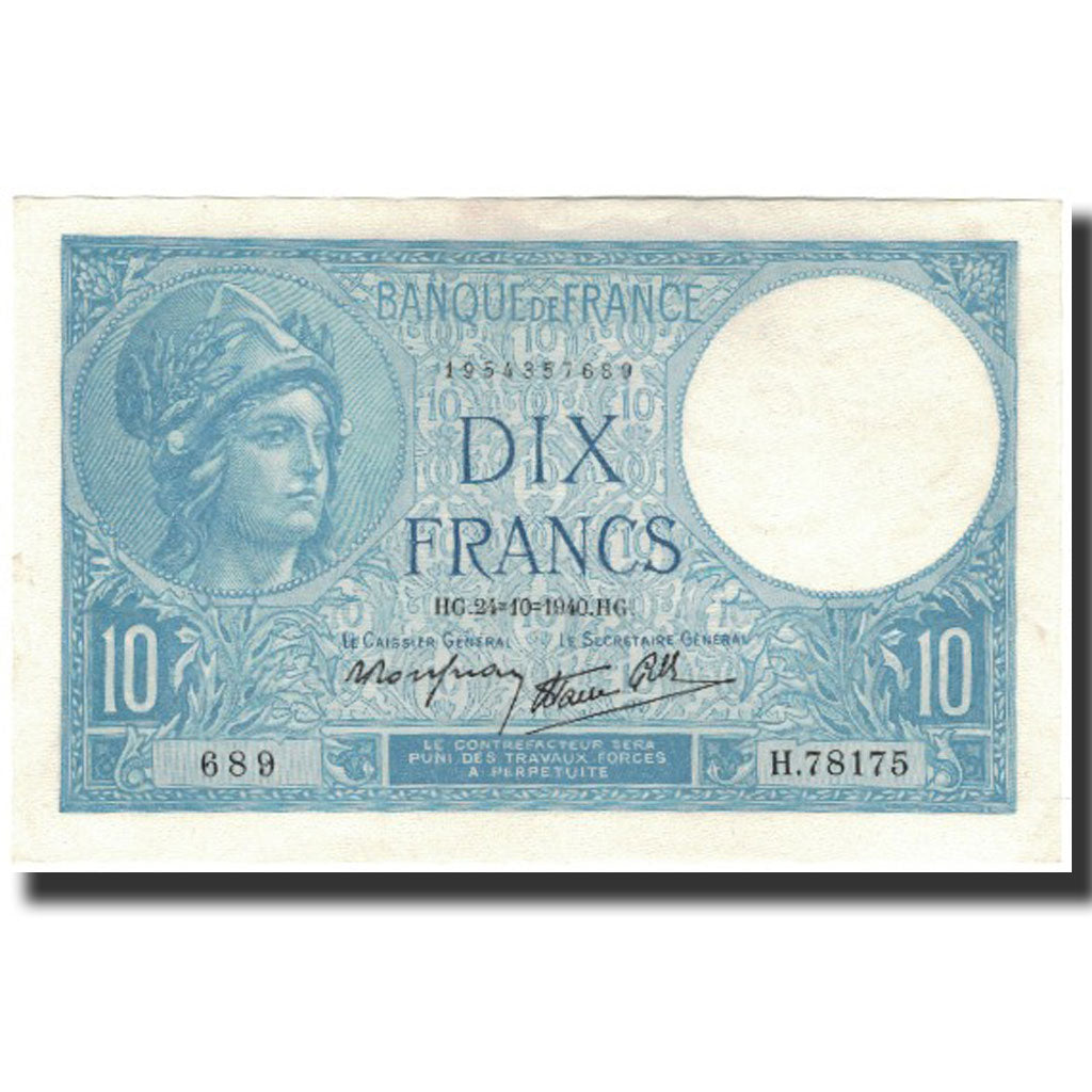 France, 10 Francs, 10 F 1916-1942 ''Minerve'', 1940-10-24, SPL, Fayette:7.18