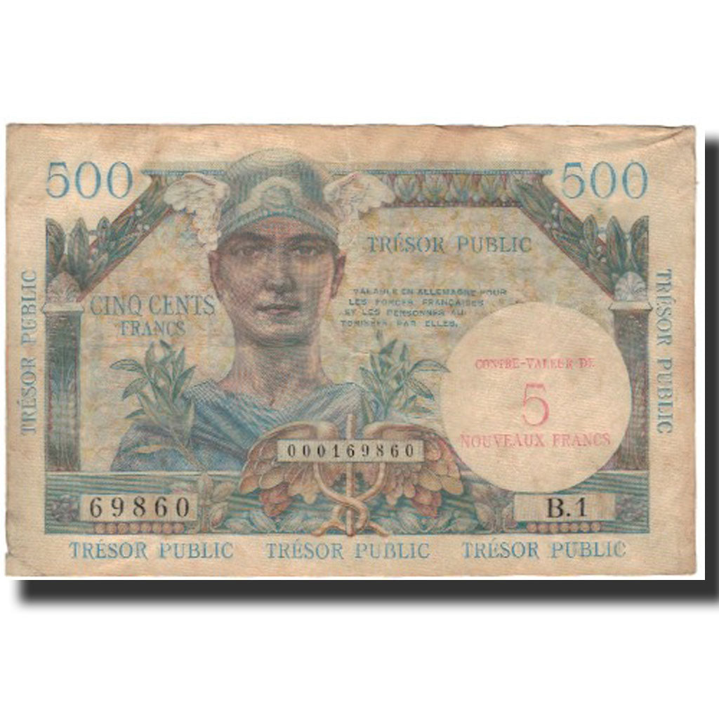 France, 5 Nouveaux Francs on 500 Francs, 1955-1959 Overprinted with ''Nouveaux