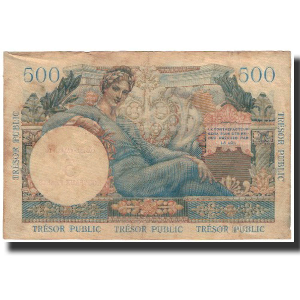 France, 5 Nouveaux Francs on 500 Francs, 1955-1959 Overprinted with ''Nouveaux